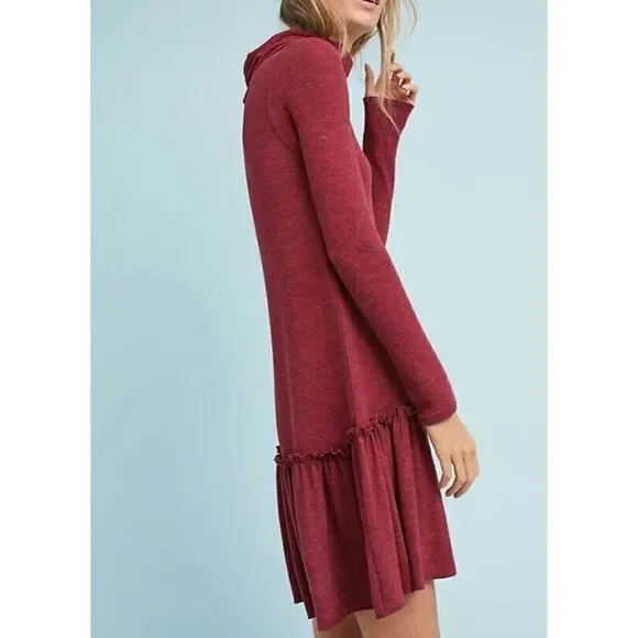 Anthropologie Sunday in Brooklyn Sweater Dress Women's Large Wine ruffle hem NWT - Picture 3 of 16